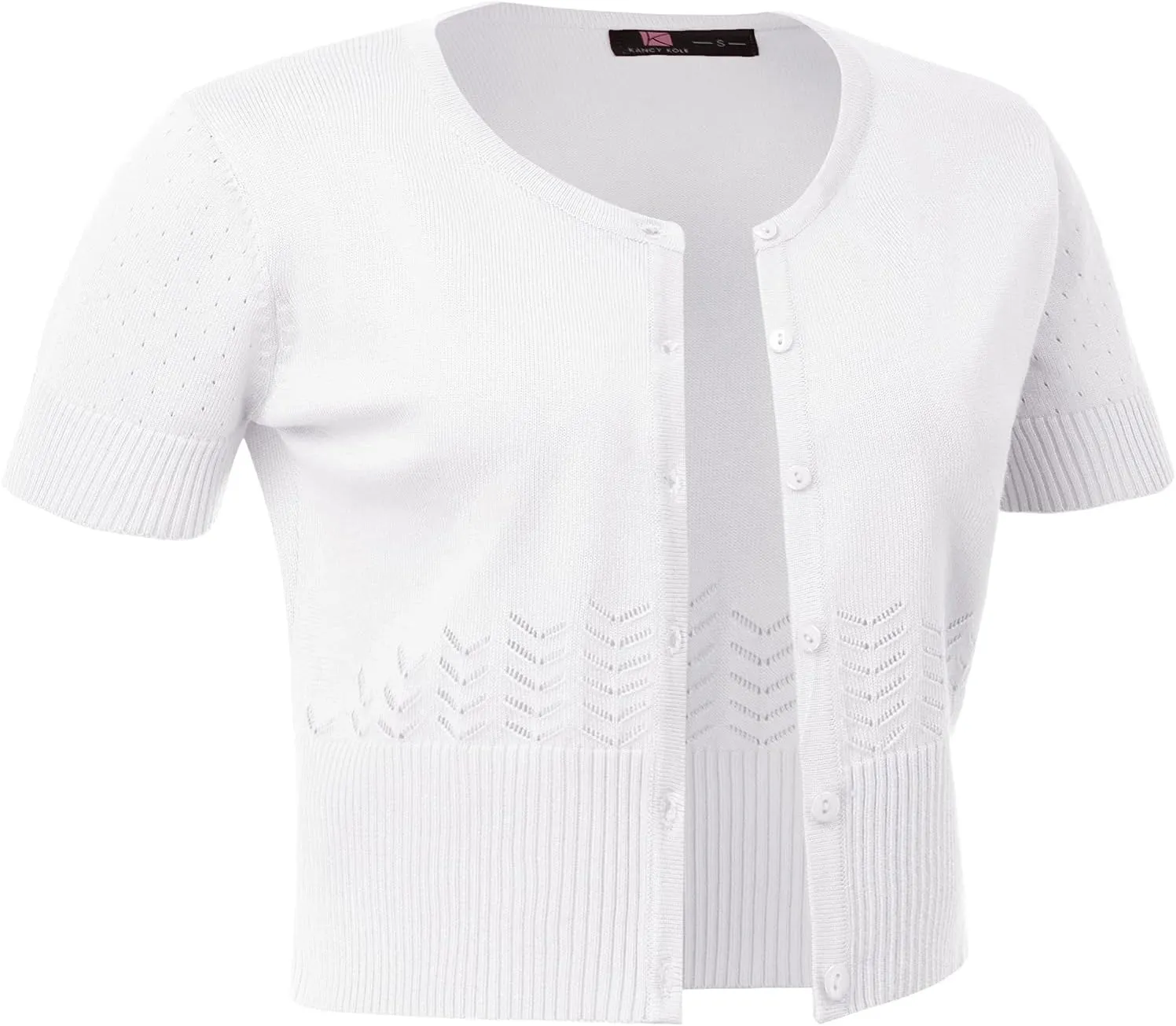 KANCY KOLE Women's Soft Basic Crew Neck Short Sleeve Cropped Bolero Cardigan Sweater