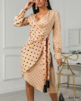 KatyKey - Chic Polka Dot Spliced Wrap Dress