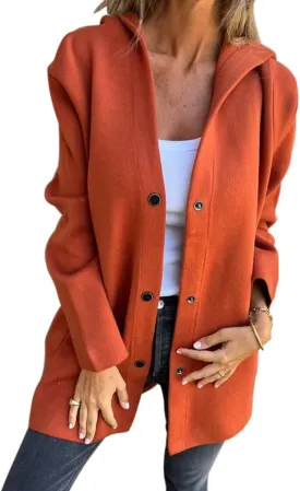 Kubbon Women's Wool Blend Trench Coat Casual Single Breasted Hooded Jacket Lightweight Lapel Long Sleeve Overcoat with Pocket