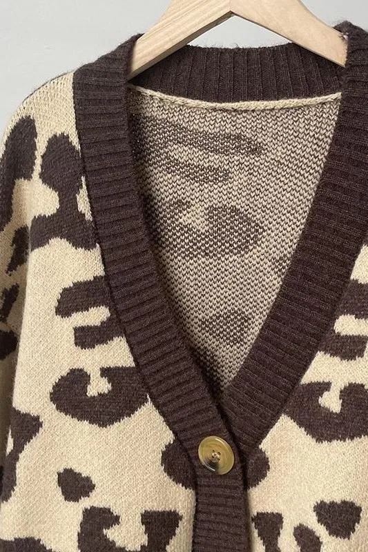 Leopard Print Soft Knitted V-neck Knitted Sweater
