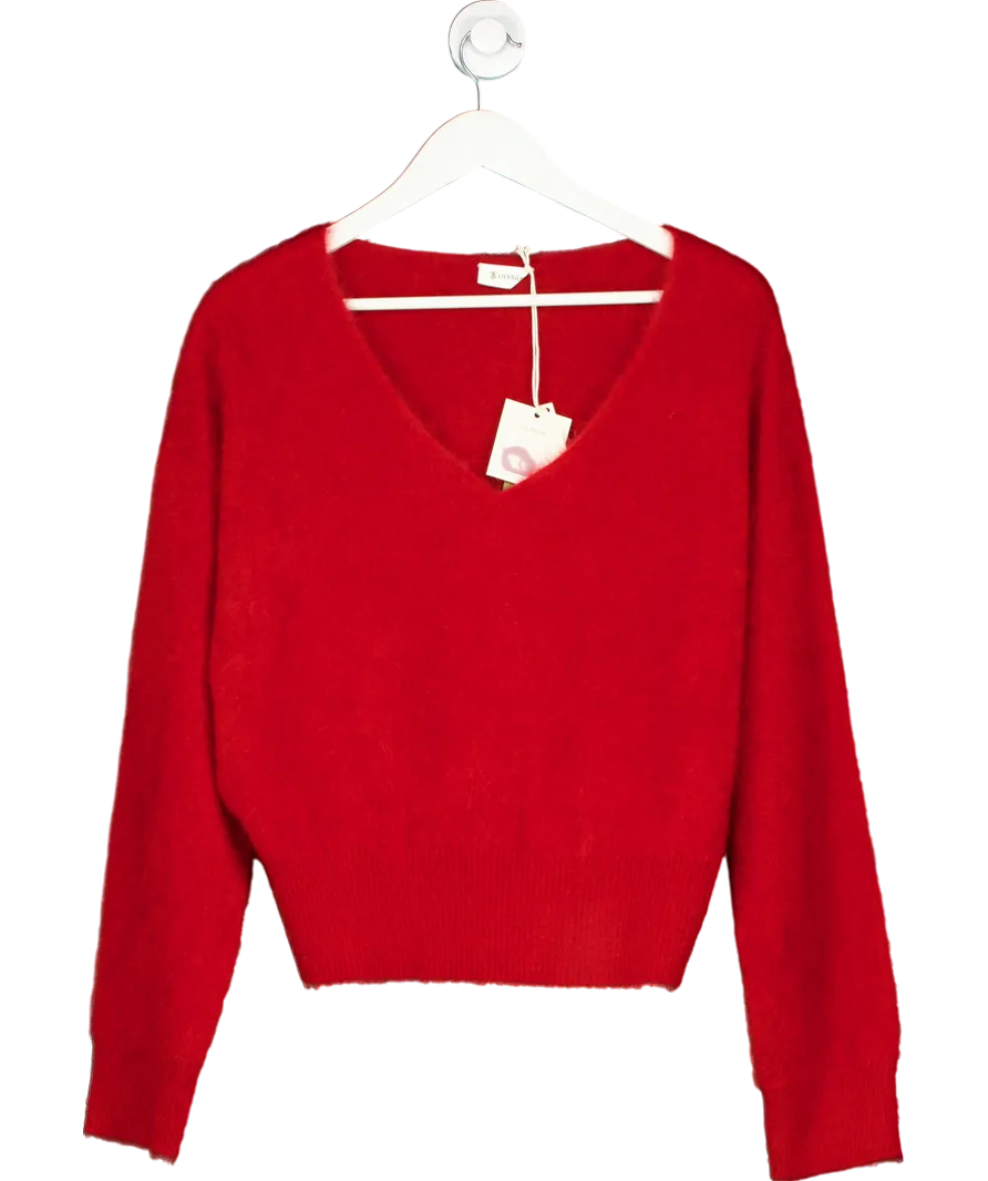 LilySilk Red 100% Cashmere V Neck Sweater UK M