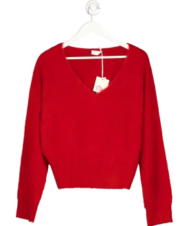 LilySilk Red 100% Cashmere V Neck Sweater UK M
