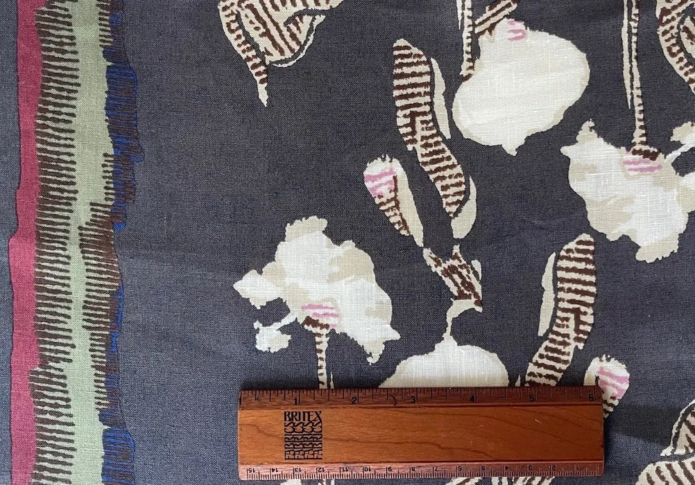 Lovely Mid-Weight Double-Border Floral & Stripes Linen  (Made in Italy)