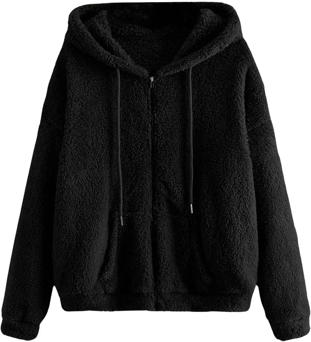 MakeMeChic Women's Faux Fur Coat Long Sleeve Zip Up Fuzzy Hoodie Lightweight Teddy Bear Fleece Jacket