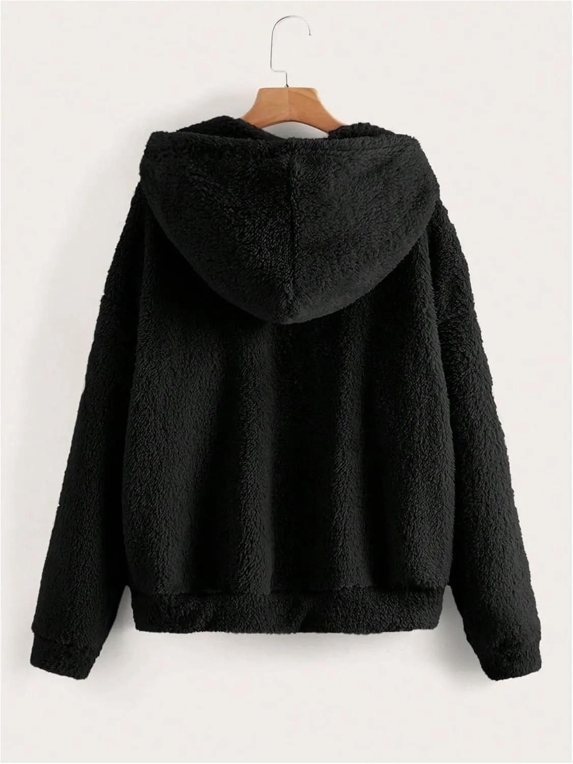 MakeMeChic Women's Faux Fur Coat Long Sleeve Zip Up Fuzzy Hoodie Lightweight Teddy Bear Fleece Jacket