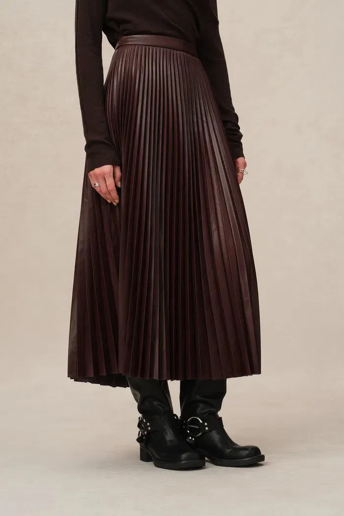 Mari Pleated Skirt in Vegan Leather