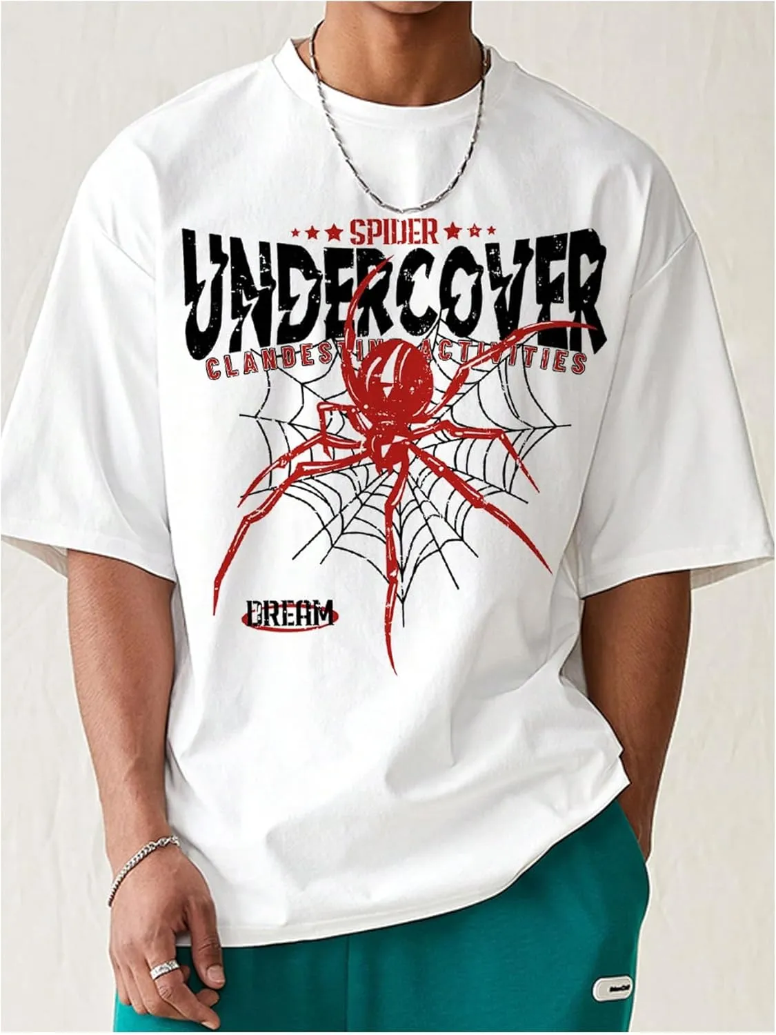 Men's Graphic Letter Tee Crewneck Short Sleeve Drop Shoulder Vintage Summer Casual T Shirts