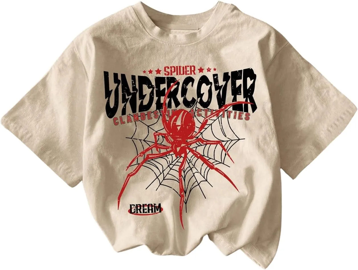 Men's Graphic Letter Tee Crewneck Short Sleeve Drop Shoulder Vintage Summer Casual T Shirts
