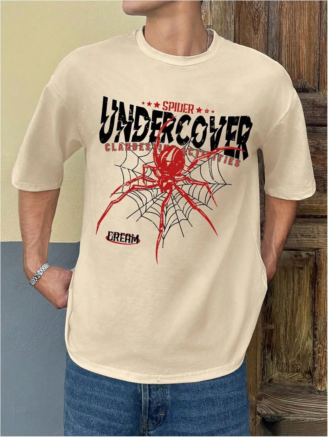 Men's Graphic Letter Tee Crewneck Short Sleeve Drop Shoulder Vintage Summer Casual T Shirts