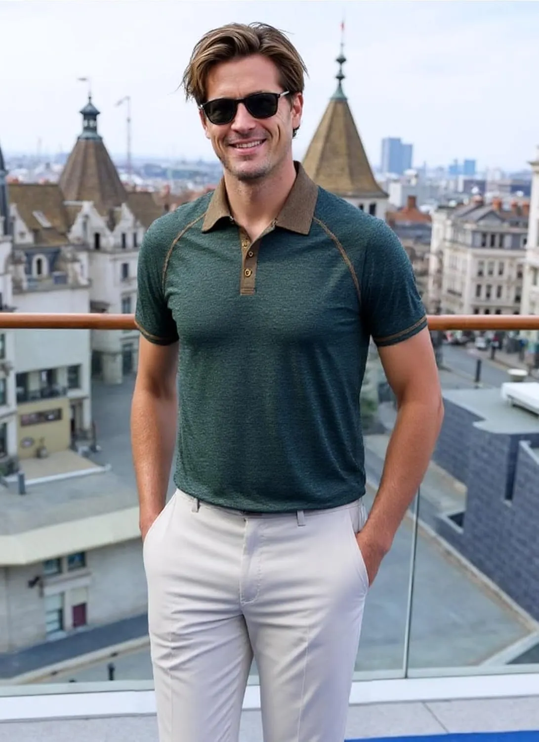Mens Polo Golf Shirts Casual Short Sleeve Button Up Collared T-Shirt Fashion Work Business Tee Tops