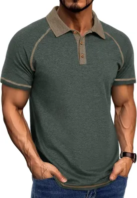 Mens Polo Golf Shirts Casual Short Sleeve Button Up Collared T-Shirt Fashion Work Business Tee Tops