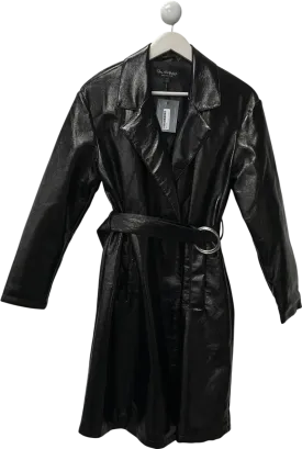 Miss Selfridge Black Faux Leather Trench Coat With Ring Belt UK 10