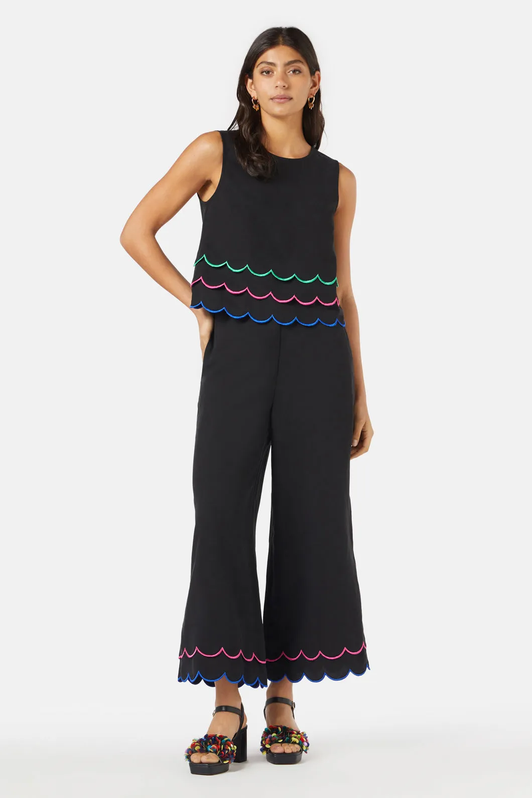 Neon Scallop Embroidered Pant