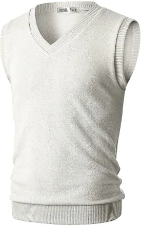 Ohoo Men's Cotton Blended Slim Fit Sweater Vest Knit V-Neck Sleeveless Pullover Sweater