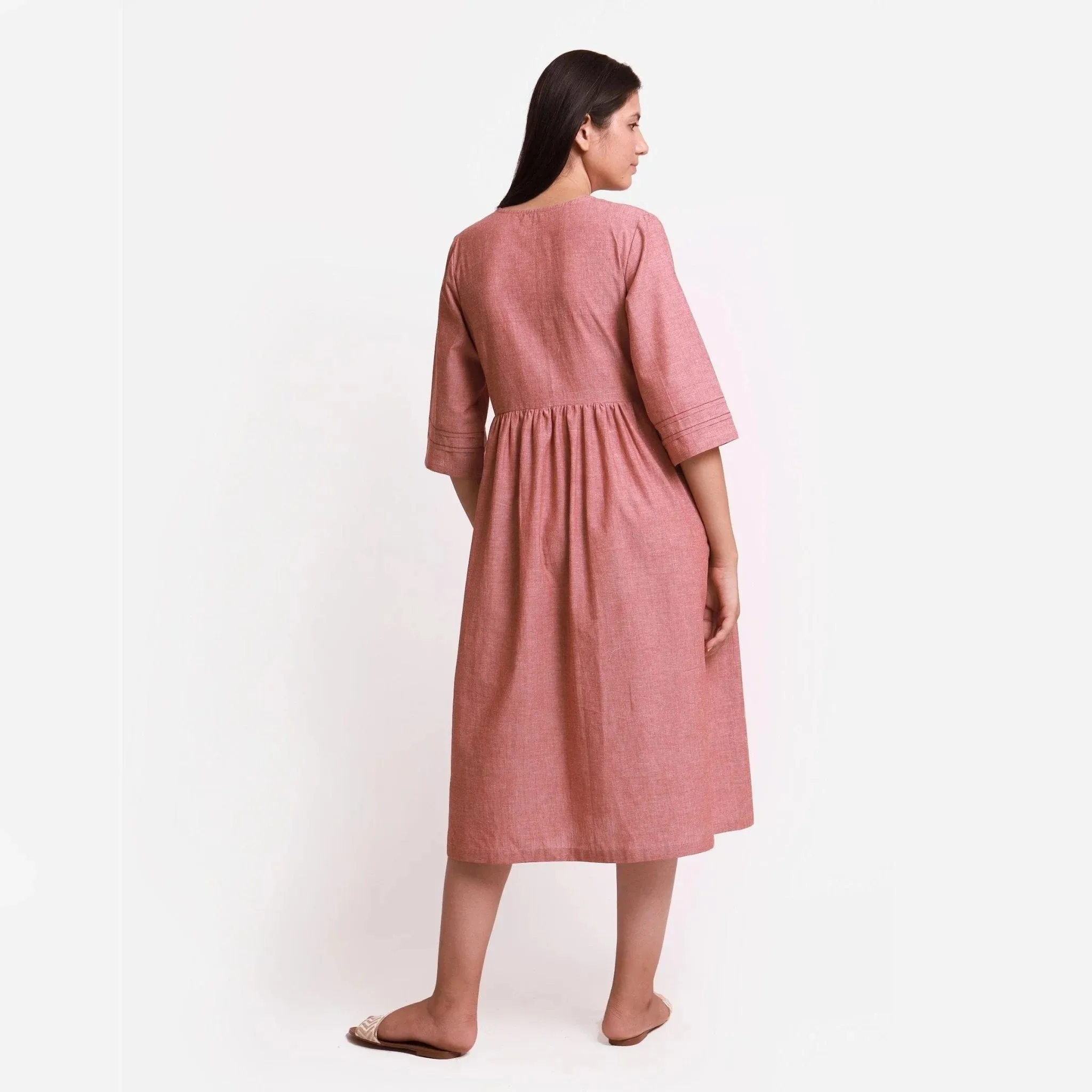 Peach Mangalgiri Cotton Tie Up Midi Wrap Dress