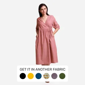 Peach Mangalgiri Cotton Tie Up Midi Wrap Dress