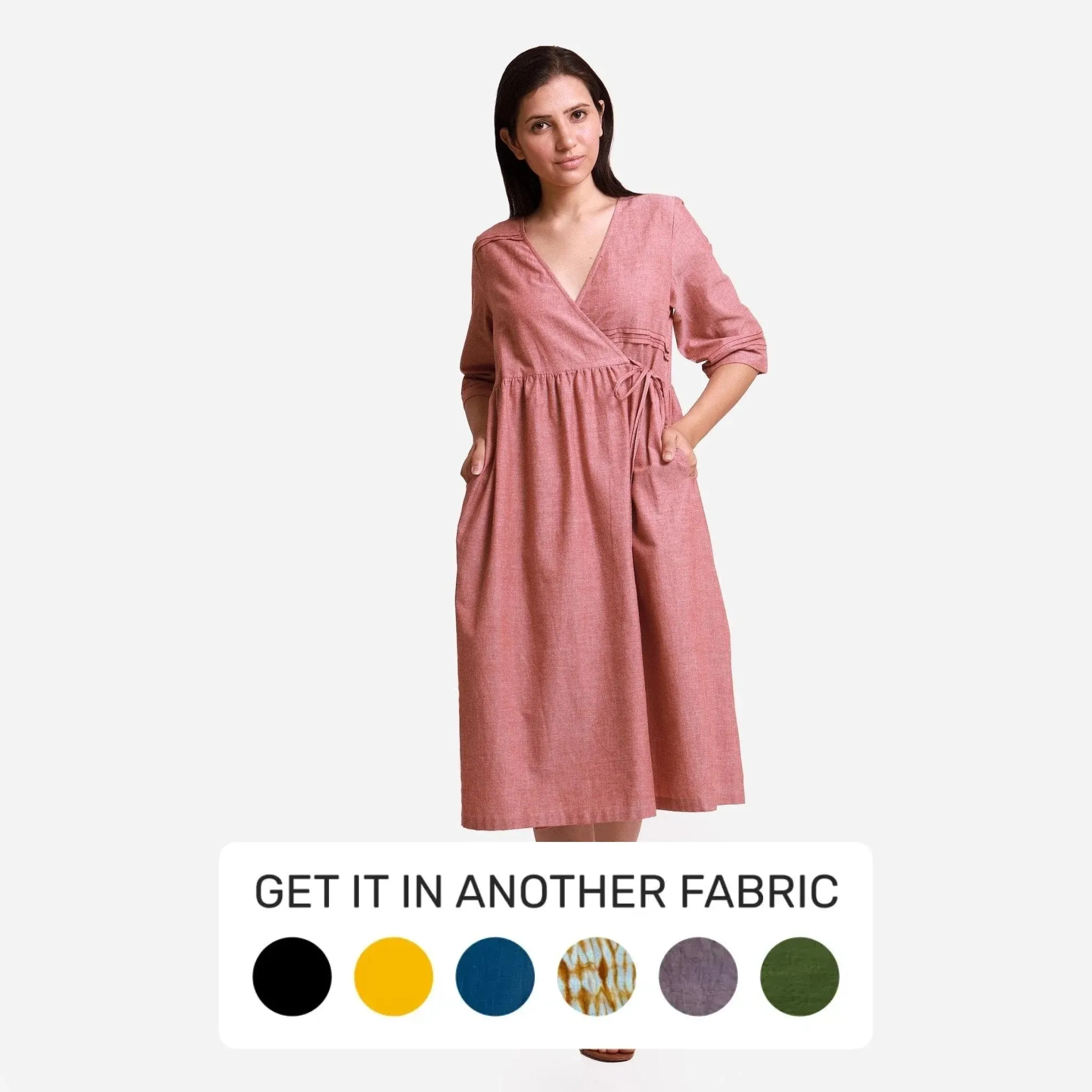 Peach Mangalgiri Cotton Tie Up Midi Wrap Dress
