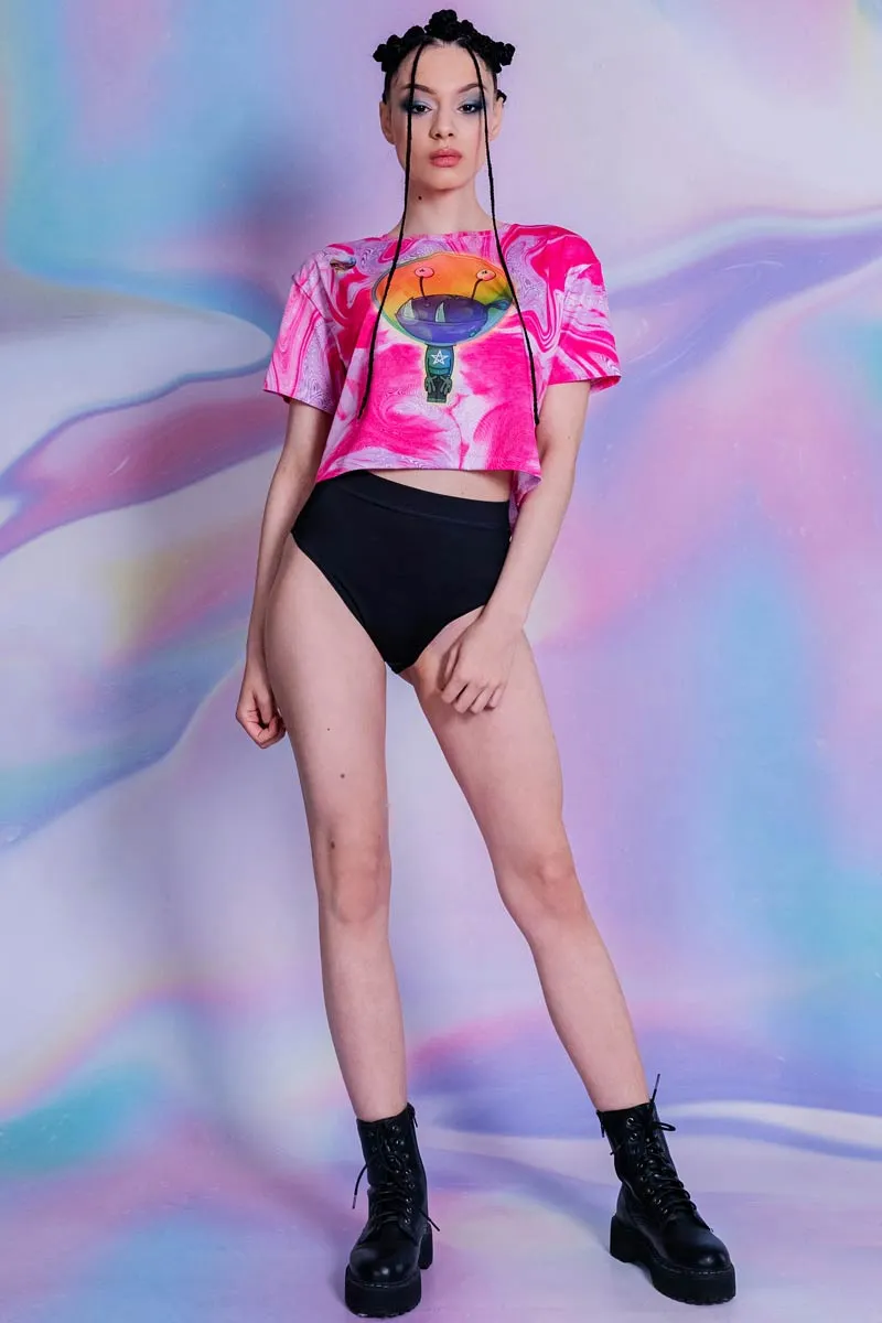 Pink Outer Space Cropped Tee