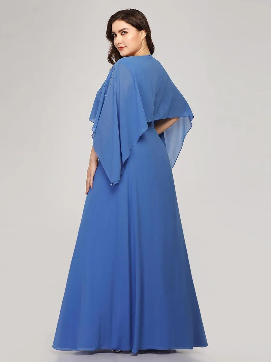 Plus Size Maxi Long Mother of Bridesmaid Dress with Batwing Sleeve