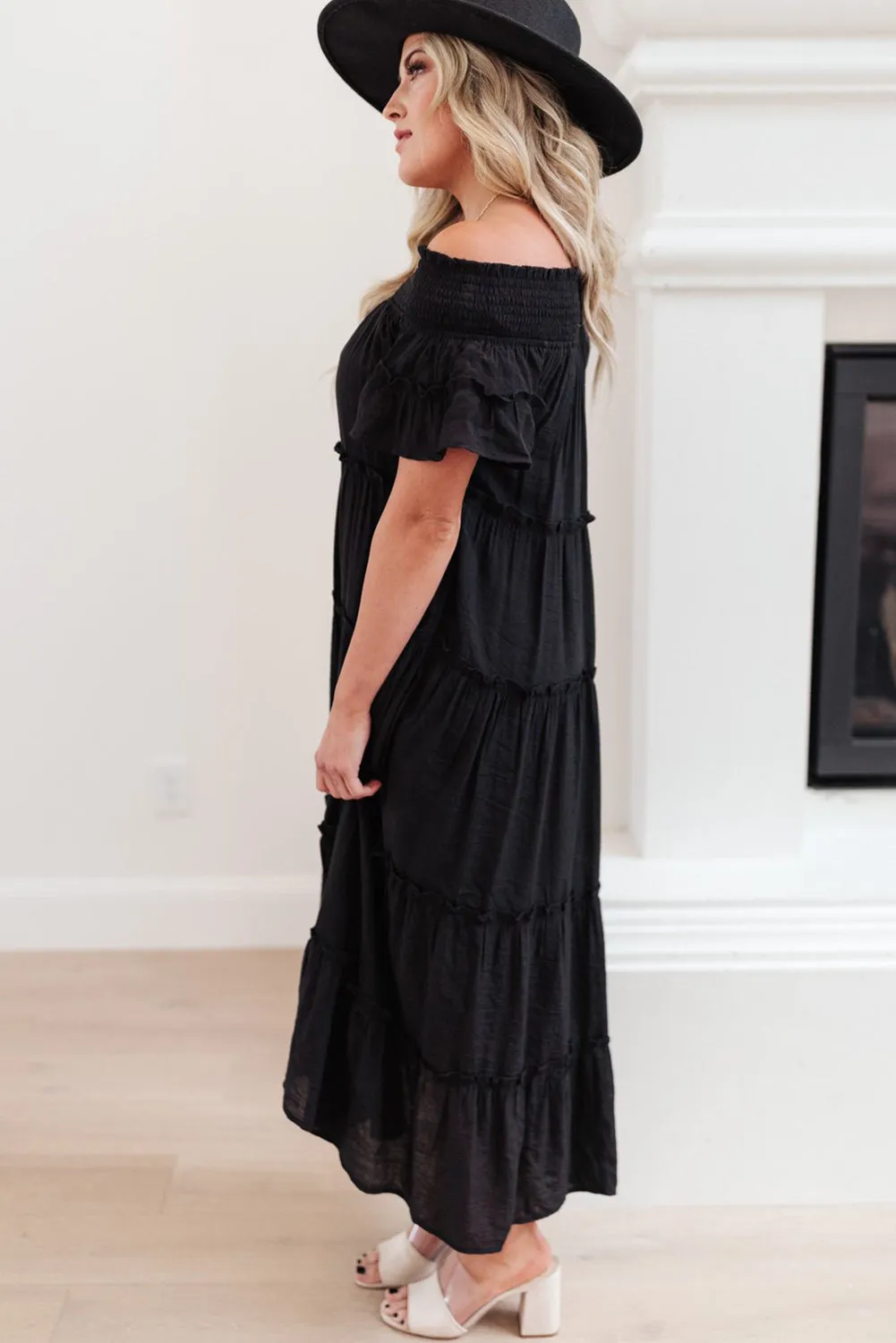 Plus Size Smocked Off Shoulder Tiered Maxi Dress with Belt