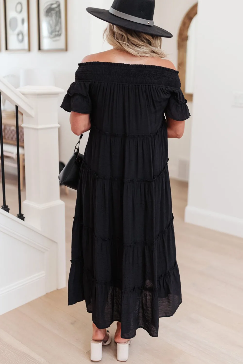 Plus Size Smocked Off Shoulder Tiered Maxi Dress with Belt