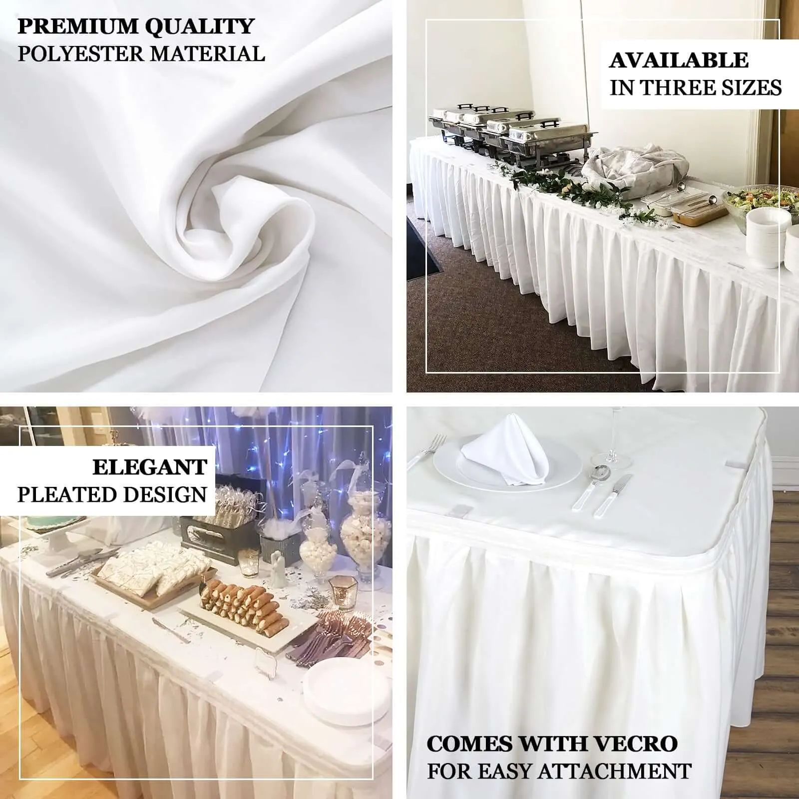 Polyester Table Skirt 17ft White - Stylish Pleated Banquet Folding Table Cover