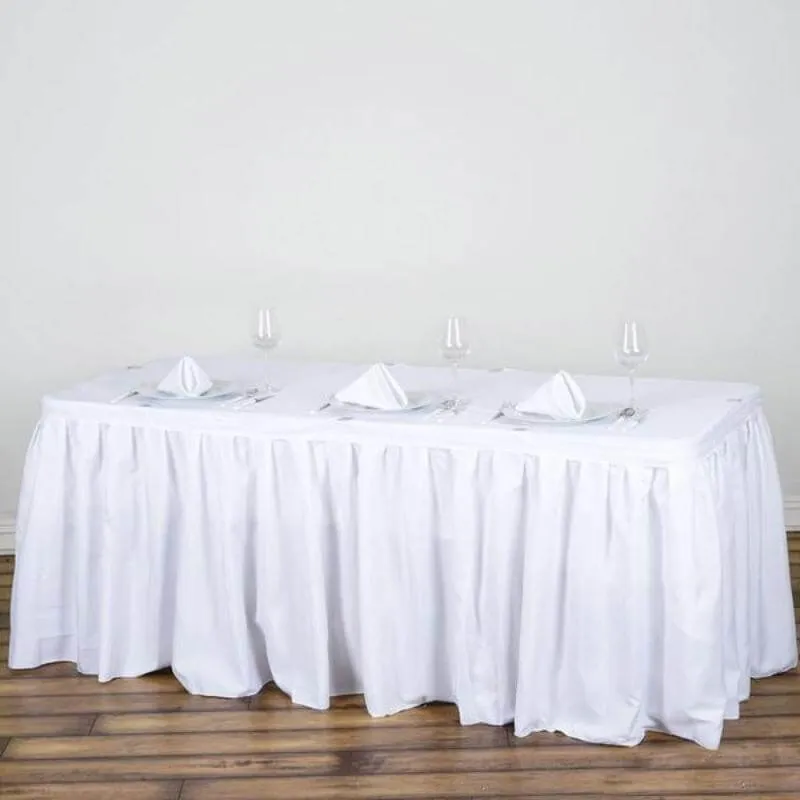 Polyester Table Skirt 17ft White - Stylish Pleated Banquet Folding Table Cover