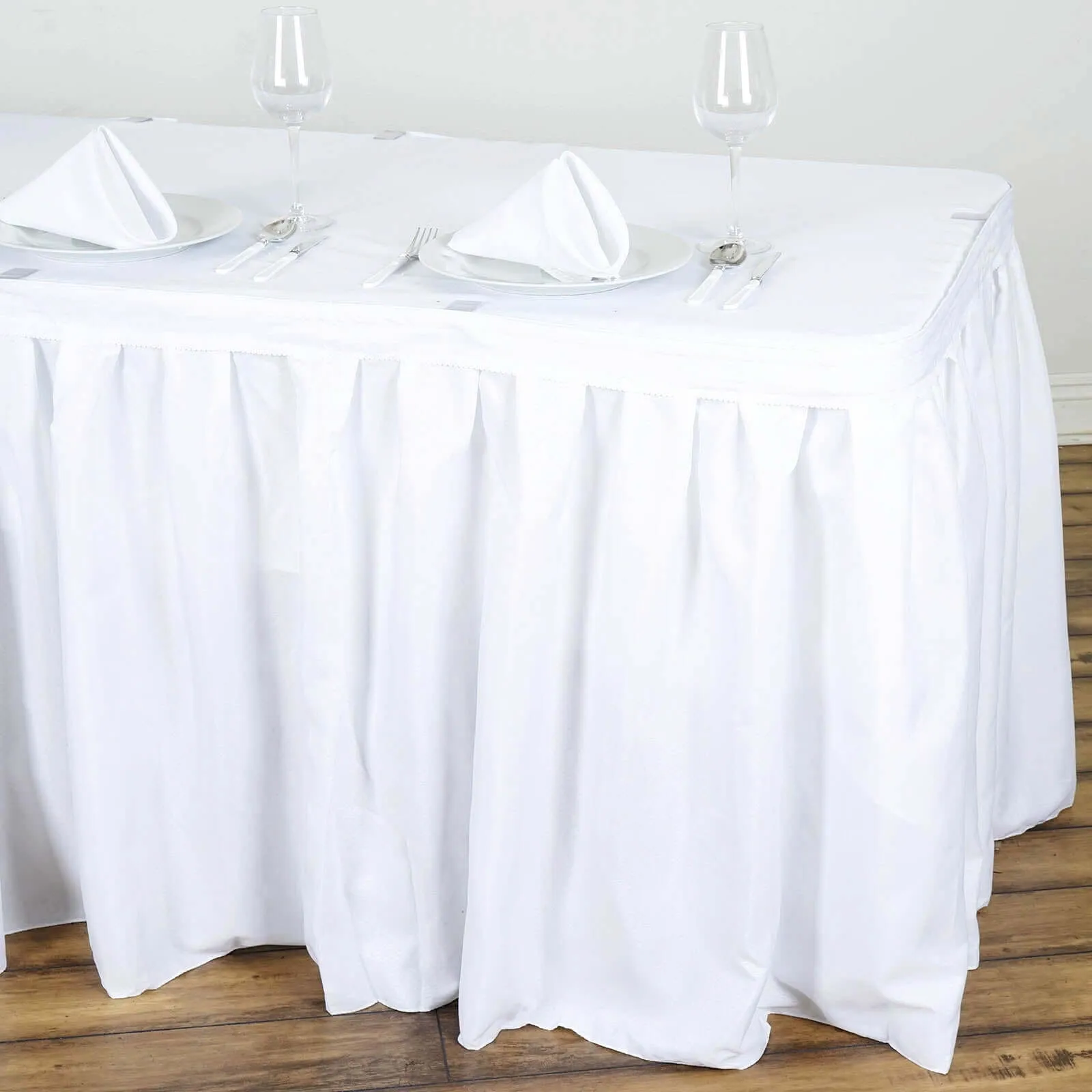 Polyester Table Skirt 17ft White - Stylish Pleated Banquet Folding Table Cover