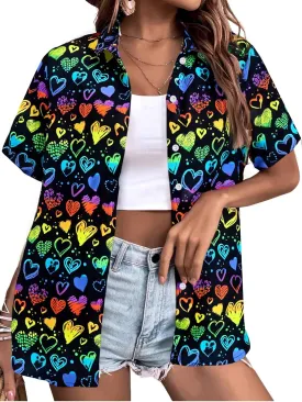 Pride Outfits for Women LGBT Shirts - Rainbow Graphic Tees Inspirational V Neck T-Shirt Short Sleeve Button up Tops