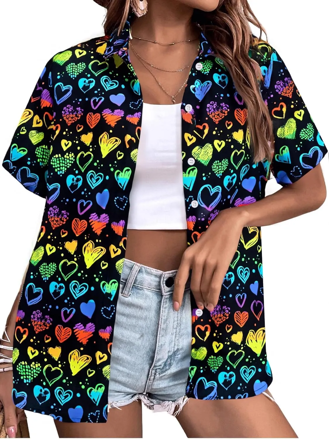 Pride Outfits for Women LGBT Shirts - Rainbow Graphic Tees Inspirational V Neck T-Shirt Short Sleeve Button up Tops