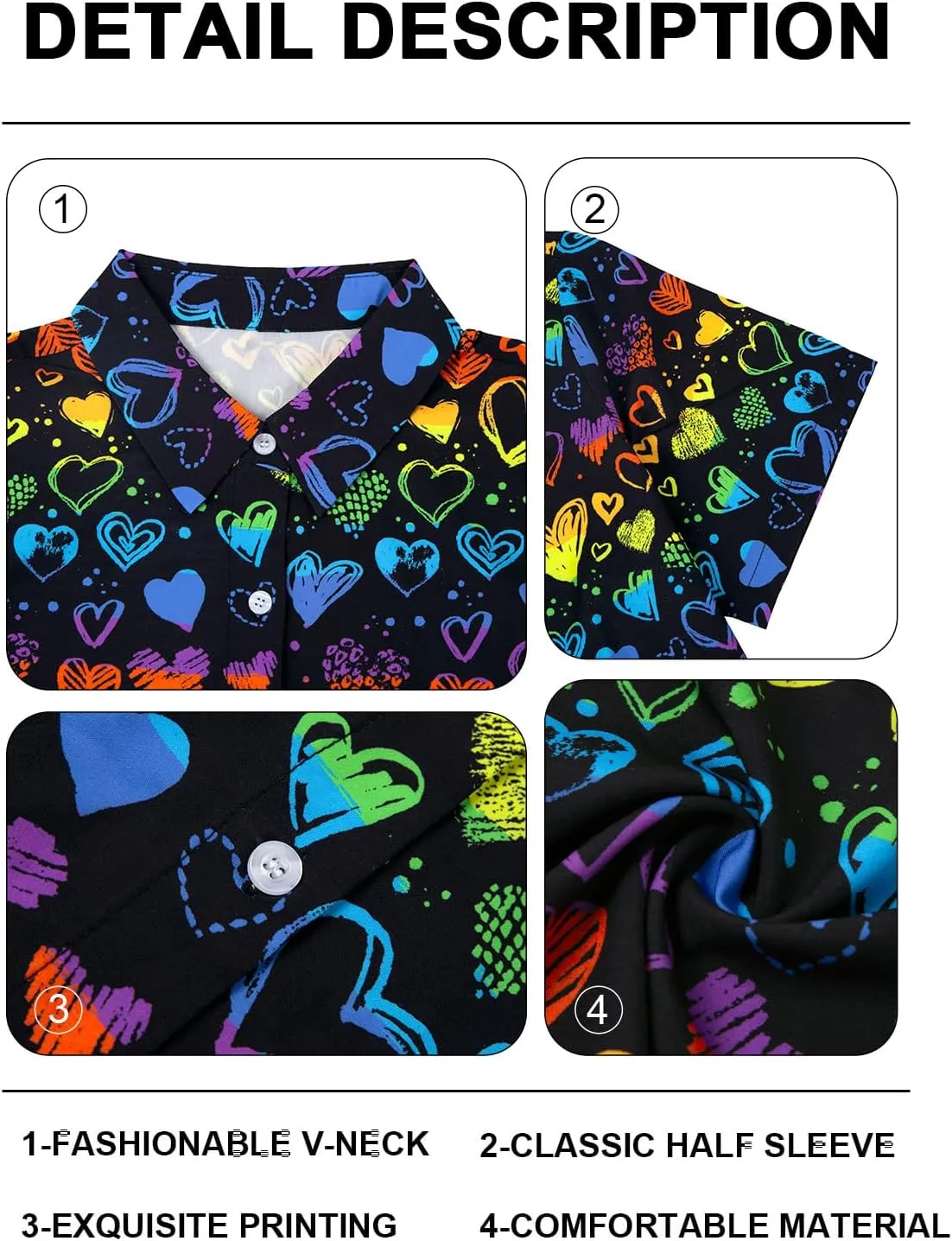 Pride Outfits for Women LGBT Shirts - Rainbow Graphic Tees Inspirational V Neck T-Shirt Short Sleeve Button up Tops