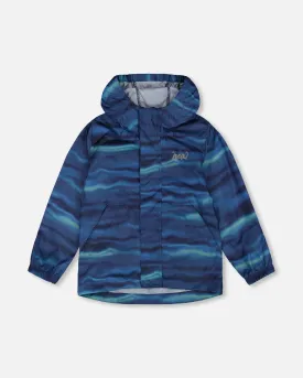 Printed Packable Windbreaker Blue Wave And Black