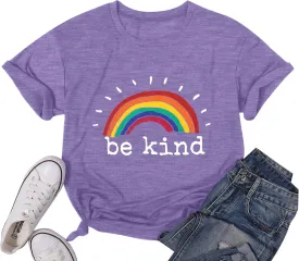 Rainbow Graphic Short Sleeve Inspirational Shirt Funny Casual Tee Shirts