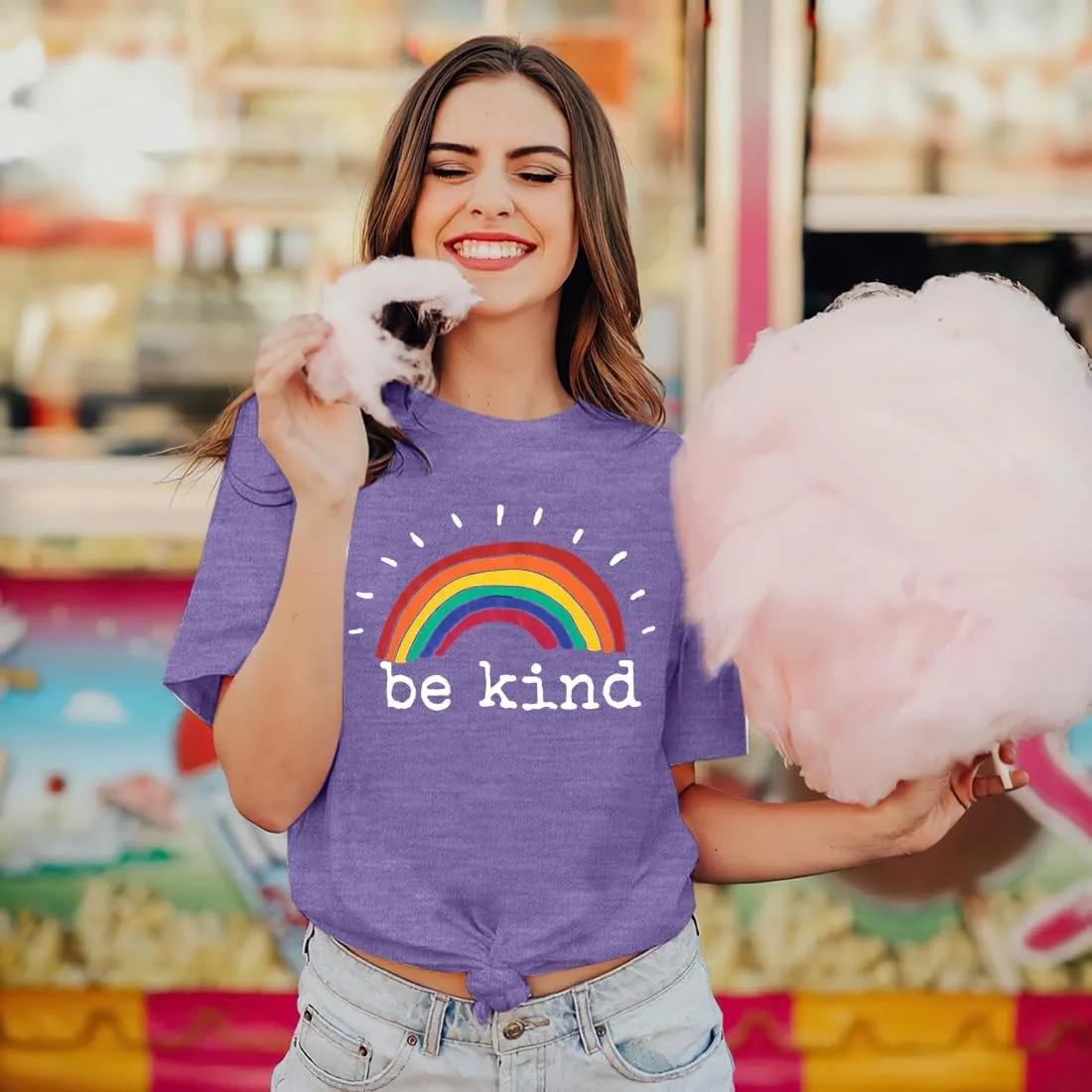 Rainbow Graphic Short Sleeve Inspirational Shirt Funny Casual Tee Shirts