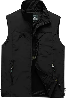 RTRDE Men's Outdoor Casual Full Zip Stand Collar Fishing Work Safari Travel Vest Sleeveless Jacket Hiking Coat, XL-4XL