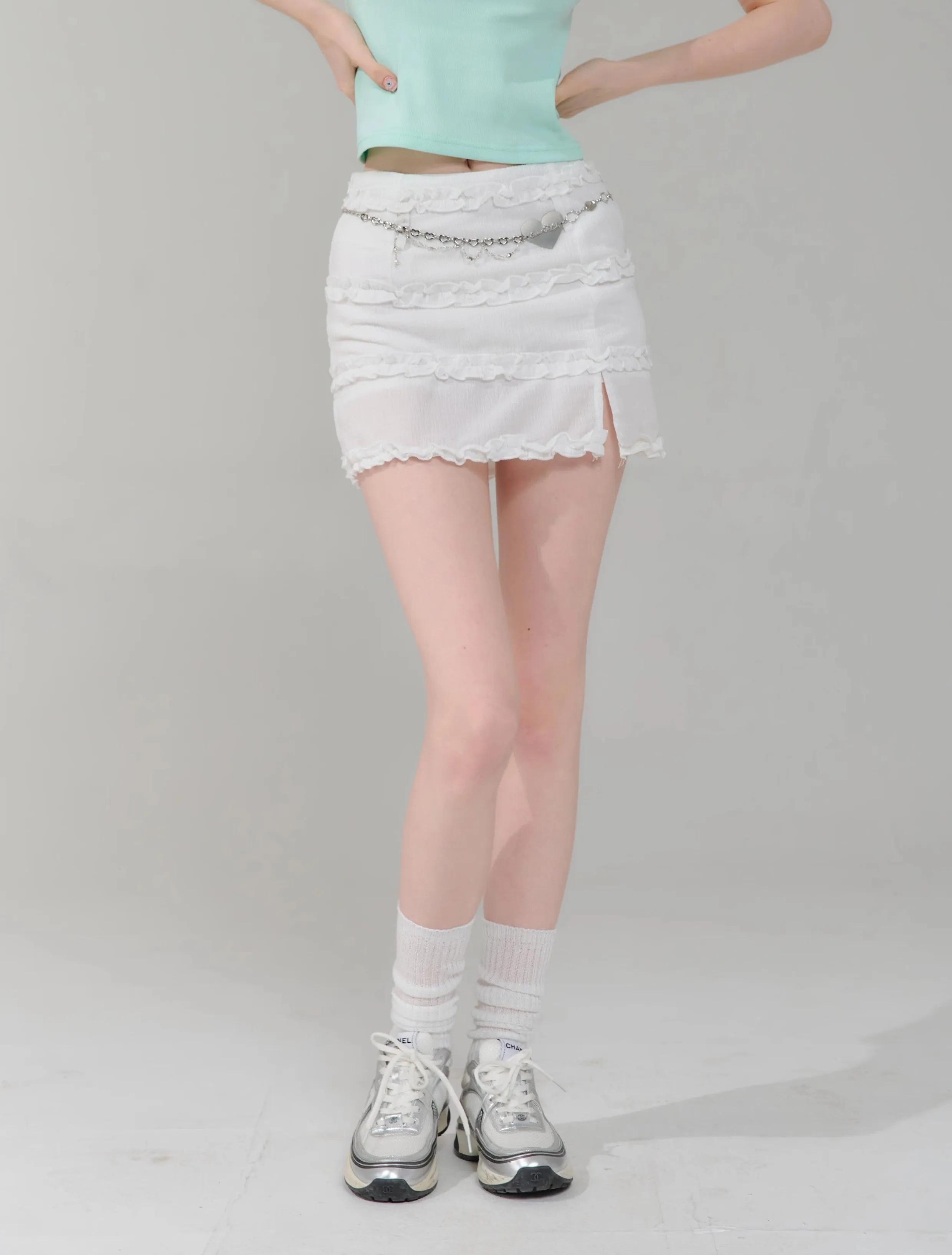 Ruffled White Mini Skirt