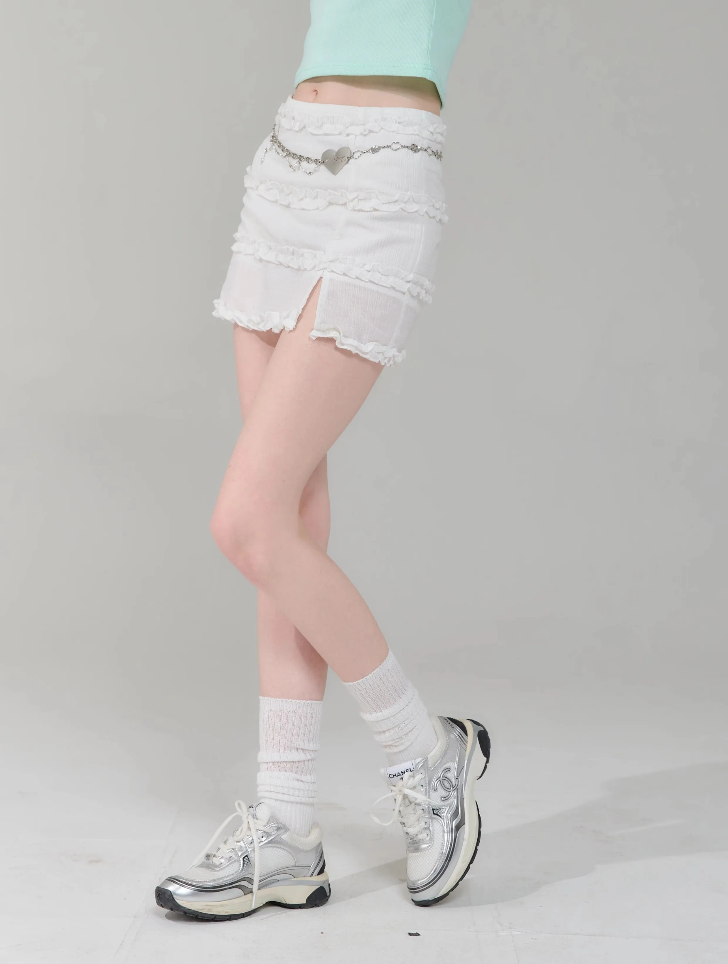 Ruffled White Mini Skirt