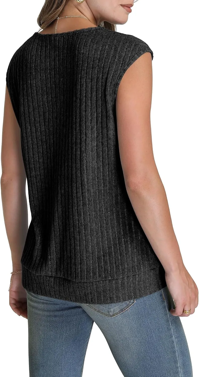 SAMPEEL Womens V Neck Sleeveless Sweater Tank Top Spring Casual Sweater Vest Summer Outifts 2025