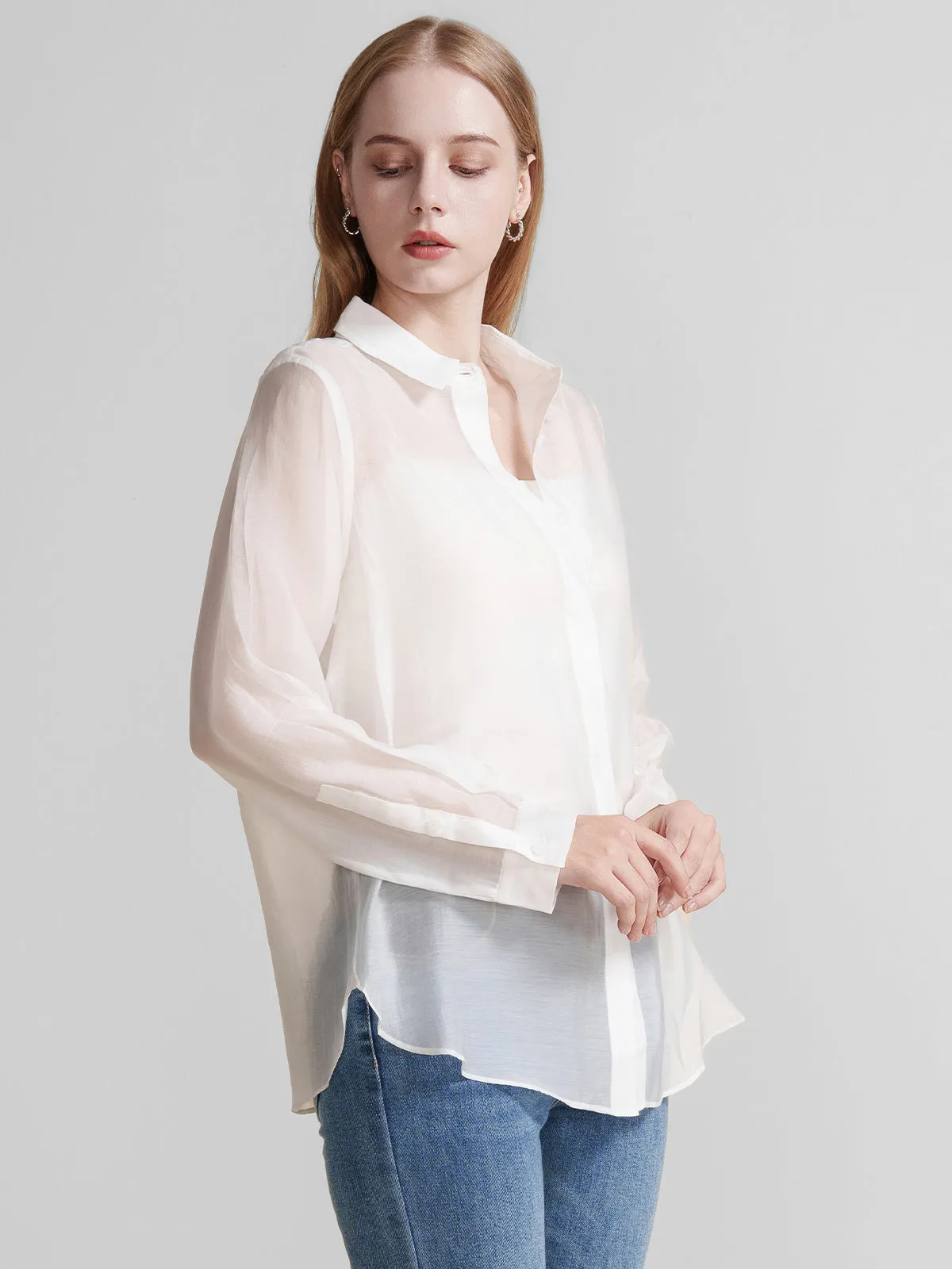 Sheer Button-Up Shirt