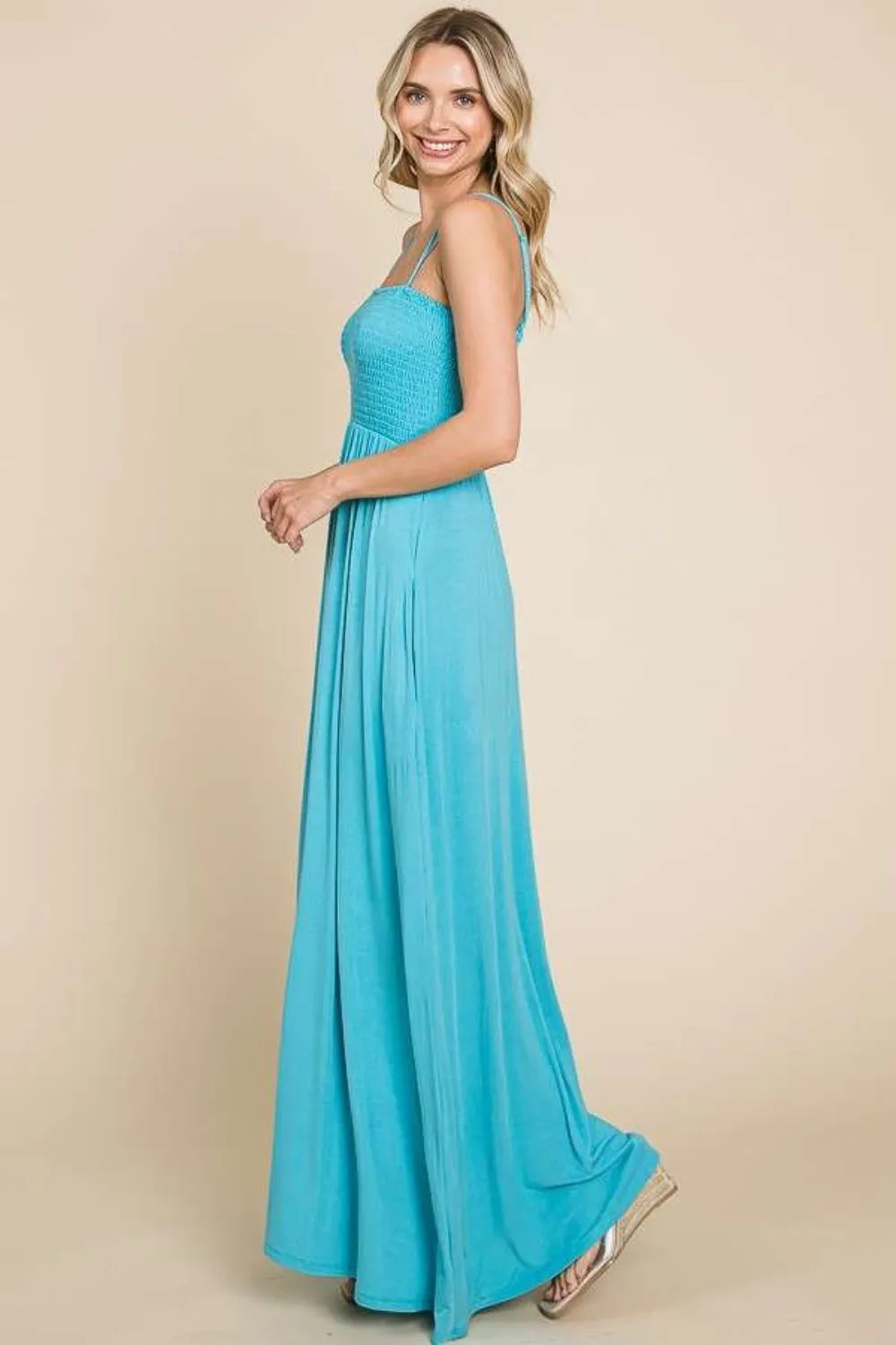 Smocked Cami Maxi Dress with Pockets | TrendPop Creations
