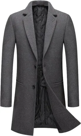 SOMTHRON Men's Wool Blend Trench Coat Single Breasted Notched Lapel Mid Long Winter Peacoat Overcoat with Pockets