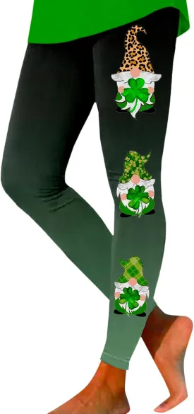 St Patricks Day Leggings for Women Shamrock Leaves Green Pant Slim Fit Tummy Control Leggings Irish Green Yoga Pants