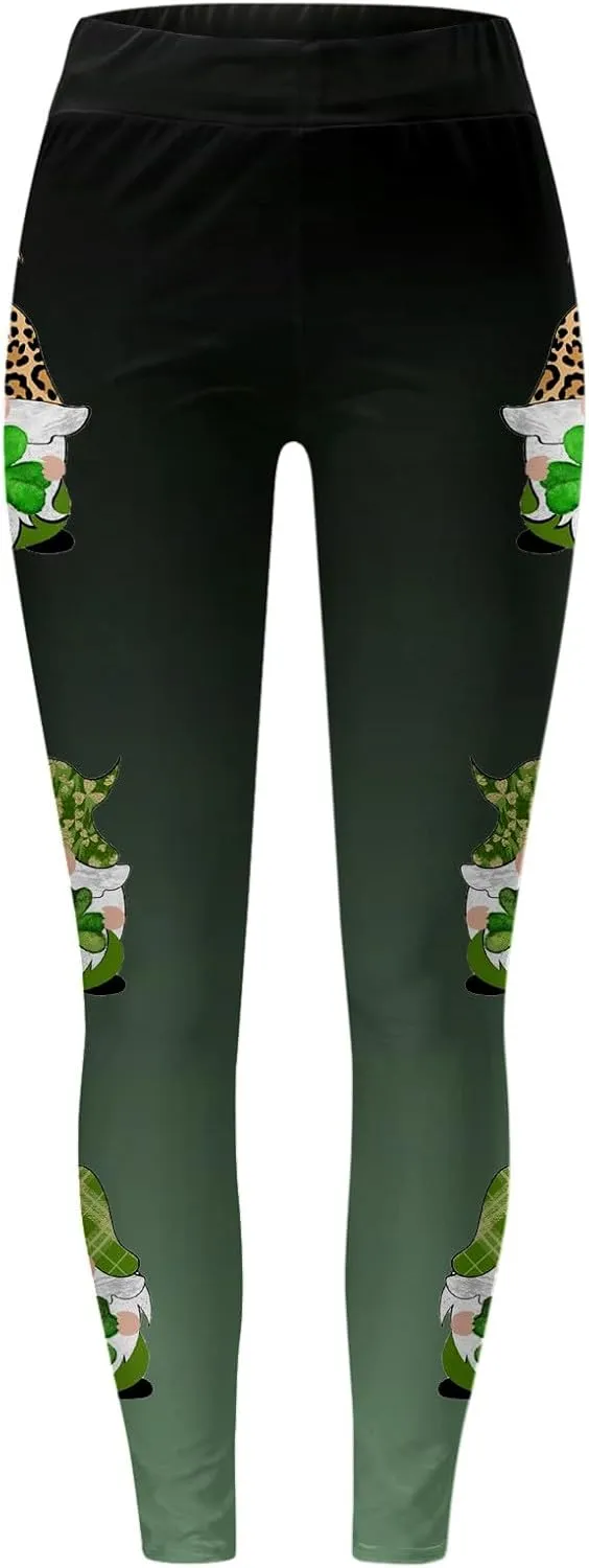 St Patricks Day Leggings for Women Shamrock Leaves Green Pant Slim Fit Tummy Control Leggings Irish Green Yoga Pants