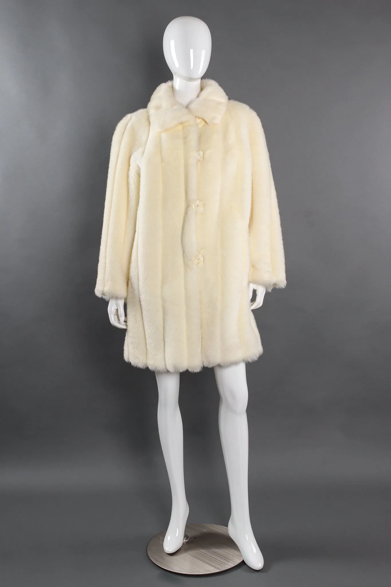 Striped Column Faux Fur Coat
