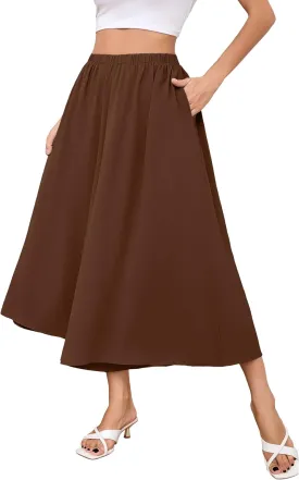 SUEANI Women's Wide Leg Capri Pants Baggy Culottes Elastic Waist Casual Palazzo Pants with Pockets