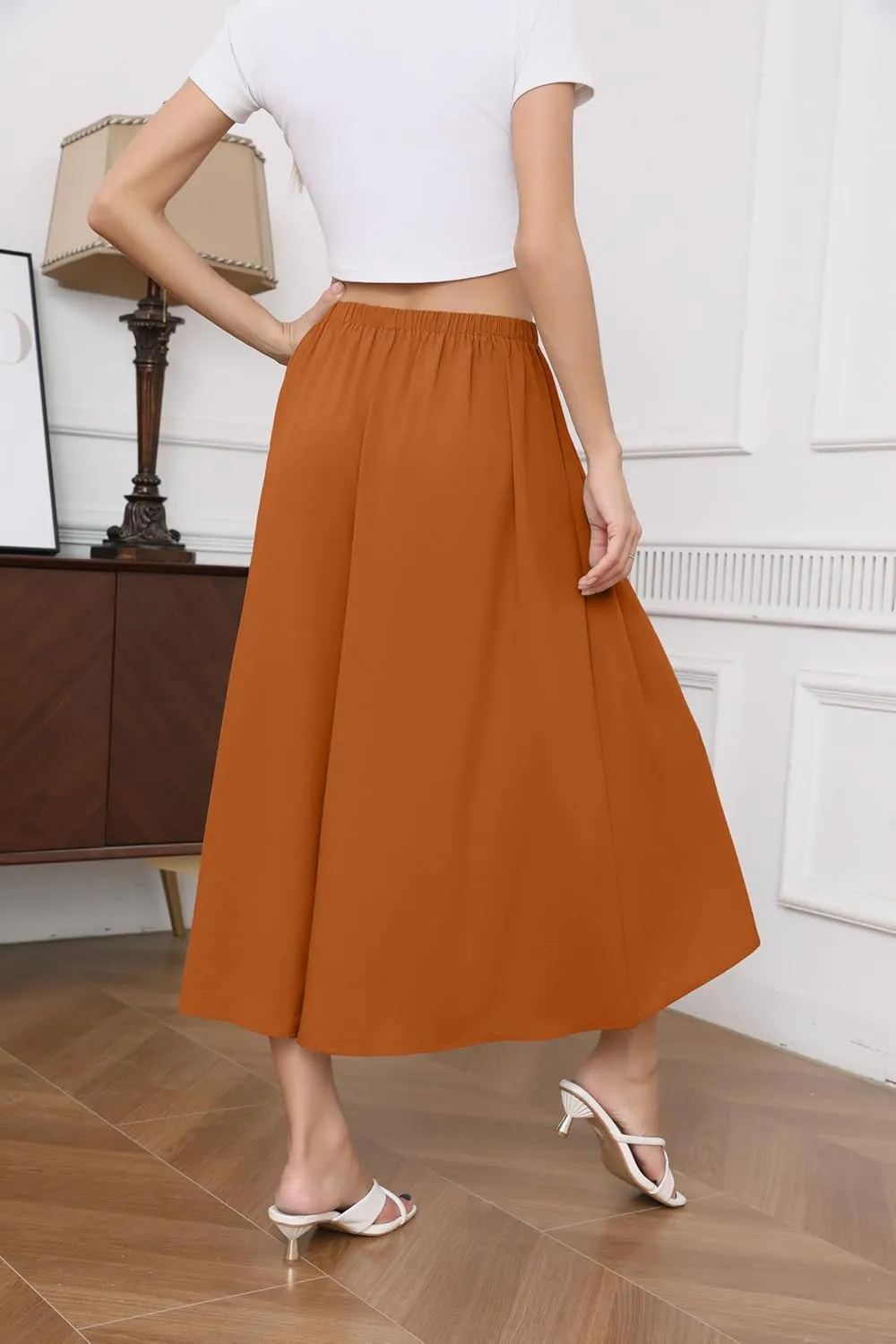 SUEANI Women's Wide Leg Capri Pants Baggy Culottes Elastic Waist Casual Palazzo Pants with Pockets