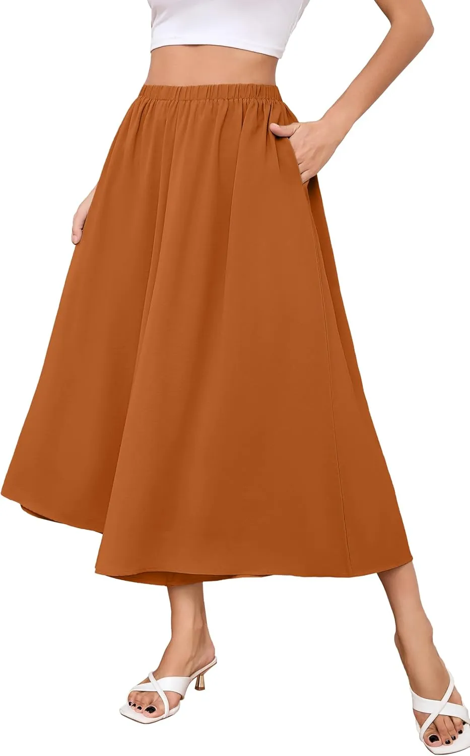 SUEANI Women's Wide Leg Capri Pants Baggy Culottes Elastic Waist Casual Palazzo Pants with Pockets