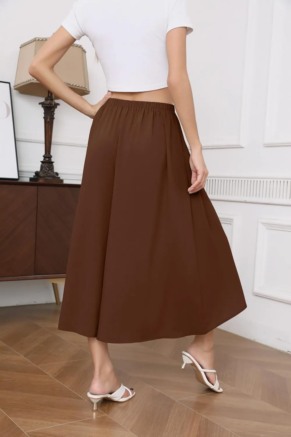 SUEANI Women's Wide Leg Capri Pants Baggy Culottes Elastic Waist Casual Palazzo Pants with Pockets