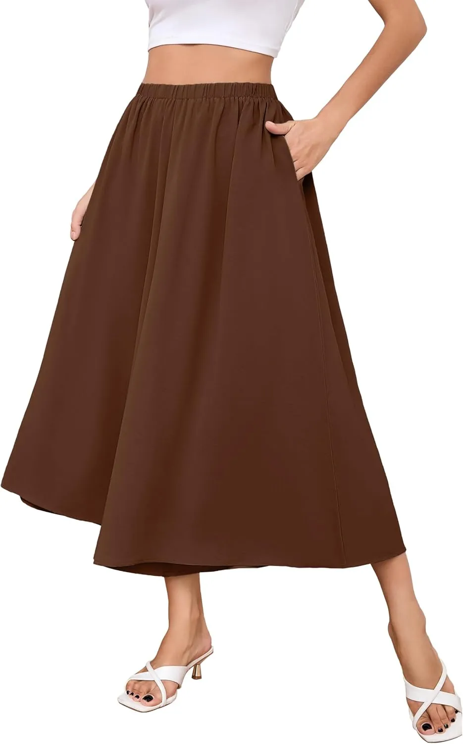 SUEANI Women's Wide Leg Capri Pants Baggy Culottes Elastic Waist Casual Palazzo Pants with Pockets