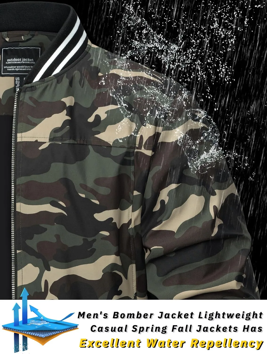 TACVASEN Men's Lightweight Jacket Casual Spring Fall Windbreaker Bomber Zip Up Coat With Pocket